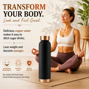 Botella de Agua de Cobre Puro, Hecha a Mano, Beneficios Ayurvédicos, 900 ml, a Prueba de Fugas, Apta para Lavavajillas, Fácil de Transportar, para Coche - Product Image 2