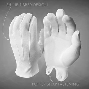 Gants de parade en coton blanc, gants d'inspection formels pour hommes et femmes, gants d'uniforme pour fanfare et garde d'honneur avec bouton-pression - Product Image 2