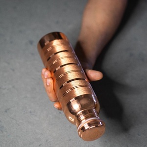 Export-Grade Artisan Copper Bottle Unique Banded Pattern Yoga-Ready Pure Copper <b>Water</b> <b>Container</b> - Product Image 1