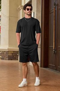 Offre Spéciale – Ensemble T-shirt et Short Confortable d'Été pour Homme, Coupe Oversize, Col Rond, Couleur Unie, Style Décontracté Simple – Vente en Gros - Product Image 2