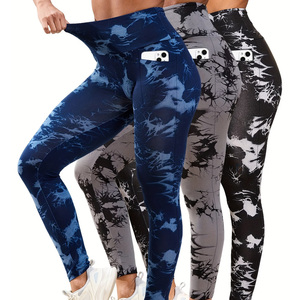 Set of Three Ultra-Soft High-Waisted <b>Tie</b>-<b>Dye</b> <b>Leggings</b> Featuring Pockets for Women. Designed for Tummy Control - Product Image 3