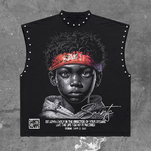 Conjunto de camiseta sin mangas negra personalizada Ibex para hombre con estampado gráfico 305, estilo urbano, camiseta sin mangas de algodón y pantalones cortos, estilo urbano. - Product Image 2