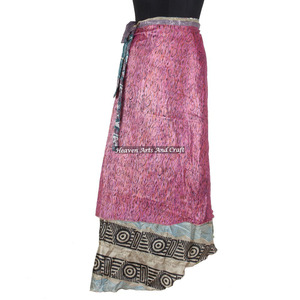Jupe longue imprimée à enrouler, 2 couches, réversible, en soie magique, style sari, robe longue en soie, tenue de soirée, jupes à enrouler - Product Image 1