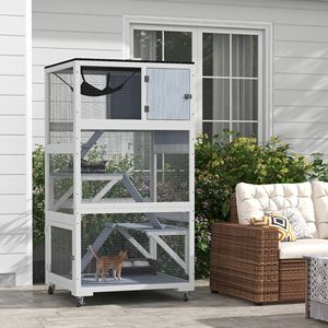 Large Outdoor Cat Enclosure with Wheels Weatherproof XL Multi-Level Catio Gray <b>Hammock</b> for 1-3 Cats up to 12lbs - Product Image 2