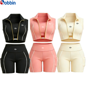 Top Trending Hot Selling Summer Clothes Women Custom Streetwear <b>Workout</b> Sets Zip up Short Sleeve <b>Jacket</b> and Shorts 3 Pcs Set - Product Image 1