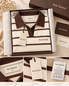 Polo rayé à manches courtes pour femme Sam Tactical, marron beige, col classique, haut décontracté, prix de gros, OEM personnalisé, mode 2026 - Product Image 6