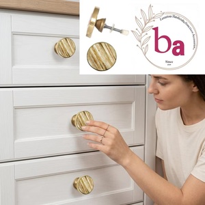 Ba Brass Cabinet Knob Resin Inlay Modern <b>Kitchen</b> Drawer Handle Eco-Friendly Easy Installation Durable Bedroom Home Office - Product Image 4