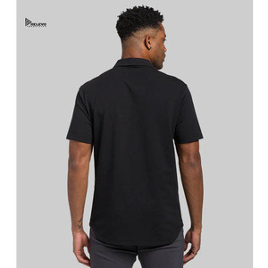 เสื้อโปโลแขนสั้นสีดำล้วนสำหรับผู้ชาย ยี่ห้อ Relevo คอปกแบบพับได้ ติดซิปด้านหน้า - Product Image 6
