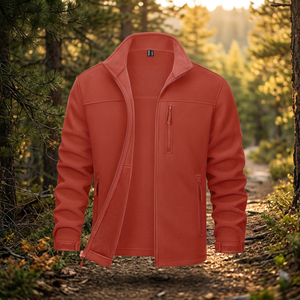 Chaqueta de Forro Polar Roja para Hombre, Cuello Alto, Cierre de Cremallera, Informal, Resistente al Viento, para Otoño - Product Image 3