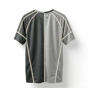 High Quality Custom <b>Reflective</b> Piping Running Shirt Men's Breathable Mesh Quick Dry Split Color Half and Half Gym <b>Top</b> OEM Sports - Product Image 5