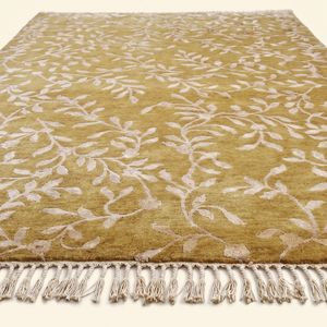 Alfombra Antideslizante Ecológica de Lana Color Marfil Dorado, Hecha a Mano con Diseño Botánico de Hojas de Vid, Elegante Alfombra para Sala de Estar - Product Image 2