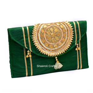 Handmade Fashionable Designer Gota Patti Work Potli <b>Bag</b> Embroidered Envelope Handbags Purses Evening Clutch for Women - Product Image 3