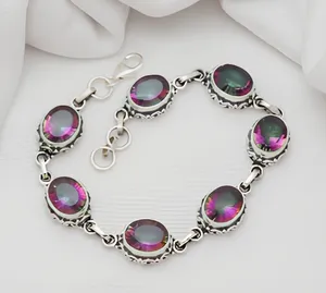 Rainbow Mystic Topaz Splendid Style 925 Sterling Silver Handmade Bracelet For Women's <b>Chain</b> Link Jewelry Everyday Wear - Product Image 2