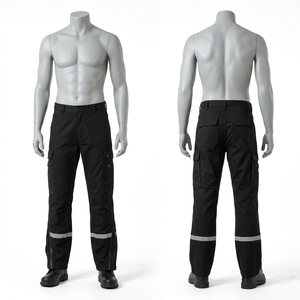 Men Womens Safety <b>Work</b> <b>Pant</b> 240 GSM Corduroy Acid Wash Neon Yellow Reflective Leg Panels Custom Logo Print Embroidery - Product Image 3