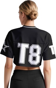 Women <b>Mesh</b> Jersey <b>Crop</b> <b>Top</b> V Neck Short Sleeve Sporty Style Breathable Lightweight Football Shirt Number 80 Custom Print - Product Image 4