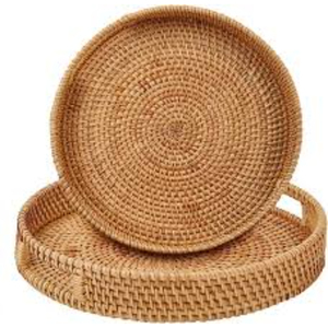 Round Natural Rattan <b>Storage</b> <b>Tray</b> With Handles Circle Shape Rustic Style Multi-Purpose Neatening Organizer - Product Image 3
