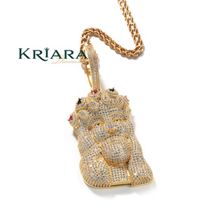 จี้พระเยซูทรงกลมประดับเพชรทรงเหลี่ยมเจียระไนแบบบริลเลียนท์ ชุบทอง 18K เงินแท้ 925 สไตล์ฮิปฮอปสำหรับผู้ชาย - Product Image 1