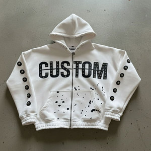 เสื้อฮู้ดซิปผ้าฟลีซเทอร์รี่หนานุ่มแบบสั่งทำพิเศษ ดีไซน์ประดับหมุด พร้อมโลโก้พิมพ์นูน ทรงโอเวอร์ไซส์ บ็อกซี่ฟิต สำหรับผู้ชาย ฤดูหนาว - Product Image 2