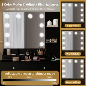 Grande Tavolo da Trucco con 10 Luci LED e Stazione di Ricarica, Ideale per Uso come Toeletta - Product Image 4