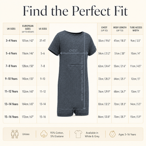 Combinaison à fermeture éclair bleu marine foncé |   Vêtements sensoriels spéciaux pour enfants, tenue inclusive, manches courtes, coton extensible, respirant, doux - Product Image 4