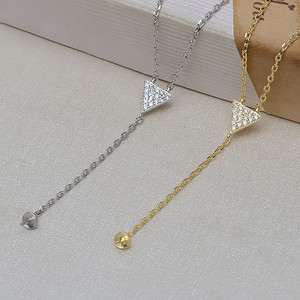 ชุดเครื่องประดับเงินแท้ S925 รูปทรงสามเหลี่ยม พร้อมไข่มุก สายโซ่ DIY อุปกรณ์เสริม พร้อมต่างหูหยกแบบห้อย แฟชั่น หมวดหมู่สินค้า 3278 - Product Image 3