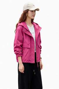 Oneten Apparel <b>Pink</b> Hooded Zip up Jacket Unisex Regular Sleeve Loose Fit Solid Pocket Casual Winter Coat Front Logo Polyester - Product Image 3