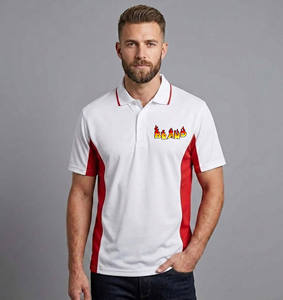 High Quality Men's White Red Contrast for <b>Shirt</b> Turn Collar Short Sleeve Front <b>Flame</b> Logo Regular Fit Casual Breathable Knitted - Product Image 4