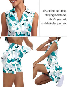 Vestido de tenis personalizado para mujer con cremallera frontal, sin mangas, 2 en 1, vestido deportivo con sujetador incorporado y pantalones cortos, vestido atlético para golf y bádminton. - Product Image 2