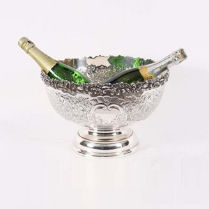 Royal Antique Carved Silver Punch Beer Bowl Embossed Floral Design, Pedestal Base Luxury Wedding Party Wine Beverage Tub Supply - Product Image 2