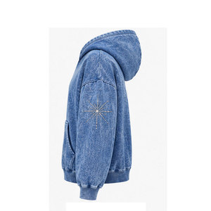 Sweat à capuche décontracté pour femme, délavé à l'acide, avec strass et logo frontal, idéal pour le streetwear et le quotidien, à prix raisonnable - Product Image 3