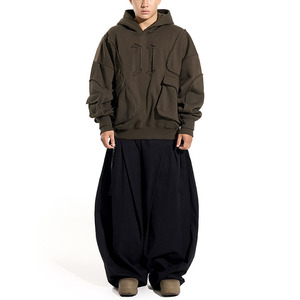 Nouveau style de sweat-shirt à capuche multi-poches, sweat-shirt bicolore pour hommes avec poches contrastées à l'avant et à l'arrière, sweat-shirt en molleton ample pour l'hiver - Product Image 4