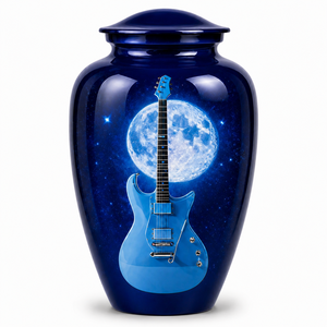 Autocollant commémoratif de luxe en forme de guitare Lune Bleue avec urne funéraire en émail pour cendres humaines - Product Image 1