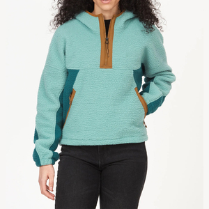 Sudadera con capucha de forro polar Sherpa para mujer al por mayor, con media cremallera, bloques de color, informal, cálida para invierno, con bolsillos, ropa personalizada al por mayor - Product Image 4