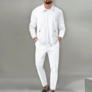 Men's Beige Checkered Tracksuit Full Zip Two Piece Set Breathable Cotton Casual Sportswear Regular Fit Europe USA - Product Image 6