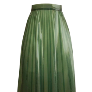 Women <b>Pleated</b> PU Satin Midi <b>Skirt</b> Solid Green Shiny A-Line Regular Waist All Seasons Wear - Product Image 2
