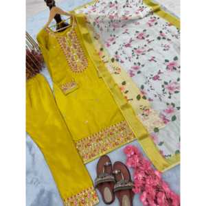 Ensemble haut, bas et dupatta en soie pour femmes, costume élégant pour les fêtes - Product Image 2