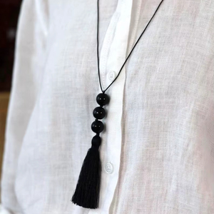 Collier statement en macramé complexe en labradorite, fait main, avec perles d'imitation en forme de fleur, pour soirée, bijoux minimalistes, bouddhisme - Product Image 1