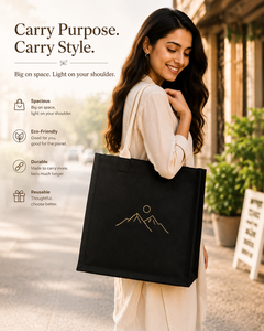 Jute Shopping <b>Bag</b> Black Mountain Design Top Handle <b>Medium</b> <b>Size</b> Daily Use - Product Image 4