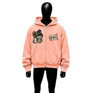 เสื้อฮู้ดโอเวอร์ไซส์แบบซิปพิมพ์ลาย Cash Talk Peach  ผ้าฟลีซลำลอง สไตล์ฤดูใบไม้ร่วง สไตล์ URBAN - Product Image 1