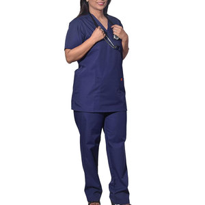 Ensemble de blouses médicales bleu marine pour hommes, manches courtes, col en V, uniforme médical en coton et polyester tissé, usage hospitalier - Product Image 2