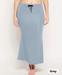 Jupe droite grise pour femme, taille élastique, longueur cheville, confortable, avec cordon de serrage, décontractée, en tricot de coton et élasthanne, couleur unie - Product Image 1