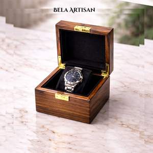 Boîte à montre en bois faite à la main, étui de rangement pour une seule montre, organisateur de montres en bois de luxe avec intérieur en velours, boîte cadeau - Product Image 3
