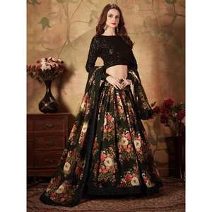 Lehenga choli ผ้าโปร่งพิมพ์ลายดอกไม้สีดำชวนให้หลงใหลในงานแต่งงาน - Product Image 5