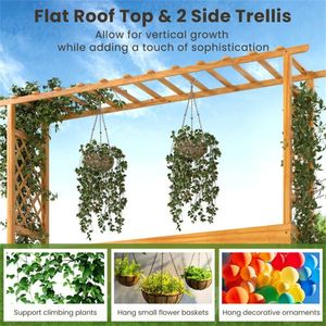 Open-Ended Base Wooden Raised Garden Bed with Flat Roof <b>Trellis</b> for Climbing Plants Vegetables <b>Flowers</b> - Product Image 4