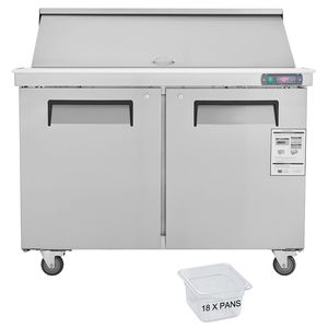 12.9 Cu. Tavolo refrigerato professionale in acciaio inox per preparazione insalate con 18 vasche e stazione di preparazione alimenti - Product Image 1