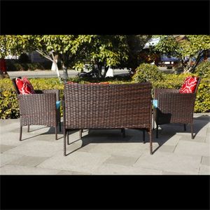 Divano da esterno in rattan marrone a 4 pezzi con cuscini, set di mobili da giardino - Product Image 5