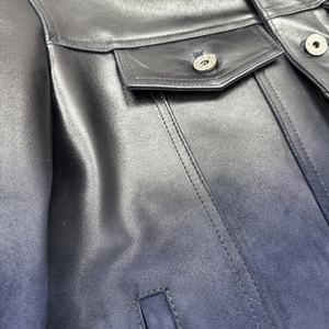 Men's Casual Short Leather Jacket <b>Stand</b> Zipper Closure Waterproof Eco-Friendly Dark Blue Black Gradient Design High Street Style - Product Image 4