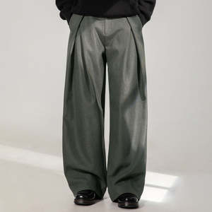 OEM 2026 Custom Pleated Design Wide Leg Pants Men's Autumn Straight Loose Vintage Street Casual <b>Trousers</b> - Product Image 2