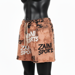 Pantalones Cortos de Felpa de Algodón Premium de 320 GSM con Lavado Ácido, Color Marrón, Estilo Urbano Vintage, con Estampado Puff y Logotipo Personalizado - Product Image 4