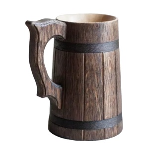 แก้วไม้ทำมือแบบคลาสสิก  ทำจากไม้เนื้อแข็งธรรมชาติ เป็นมิตรกับสิ่งแวดล้อม ป้องกันการรั่วซึม สำหรับกาแฟ ชา นม เบียร์  ขัดเงาแล้ว - Product Image 1